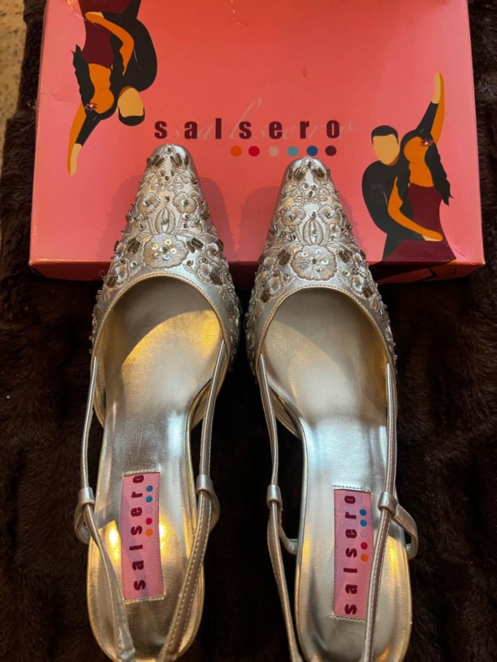 Silver Embellished Pointed Slingback Heels